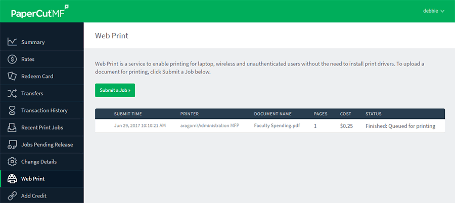 List of active Web Print jobs List of active Web Print jobs