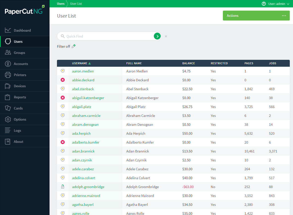 Users tab showing the list of monitored users Users tab showing the list of monitored users