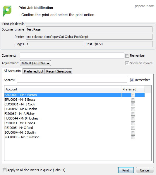 PaperCut's Advanced Client billing options