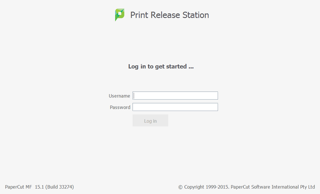 The PaperCut Print Release Station login interface The PaperCut Print Release Station login interface