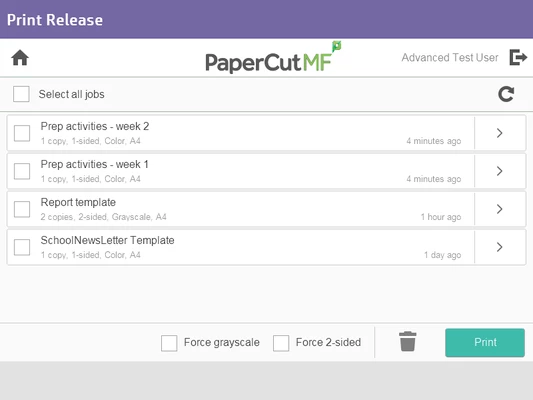 Print release on our embedded application Print release in embedded software on the MFP LCD