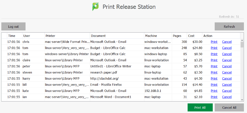 PaperCut Print Release Station PaperCut Print Release Station