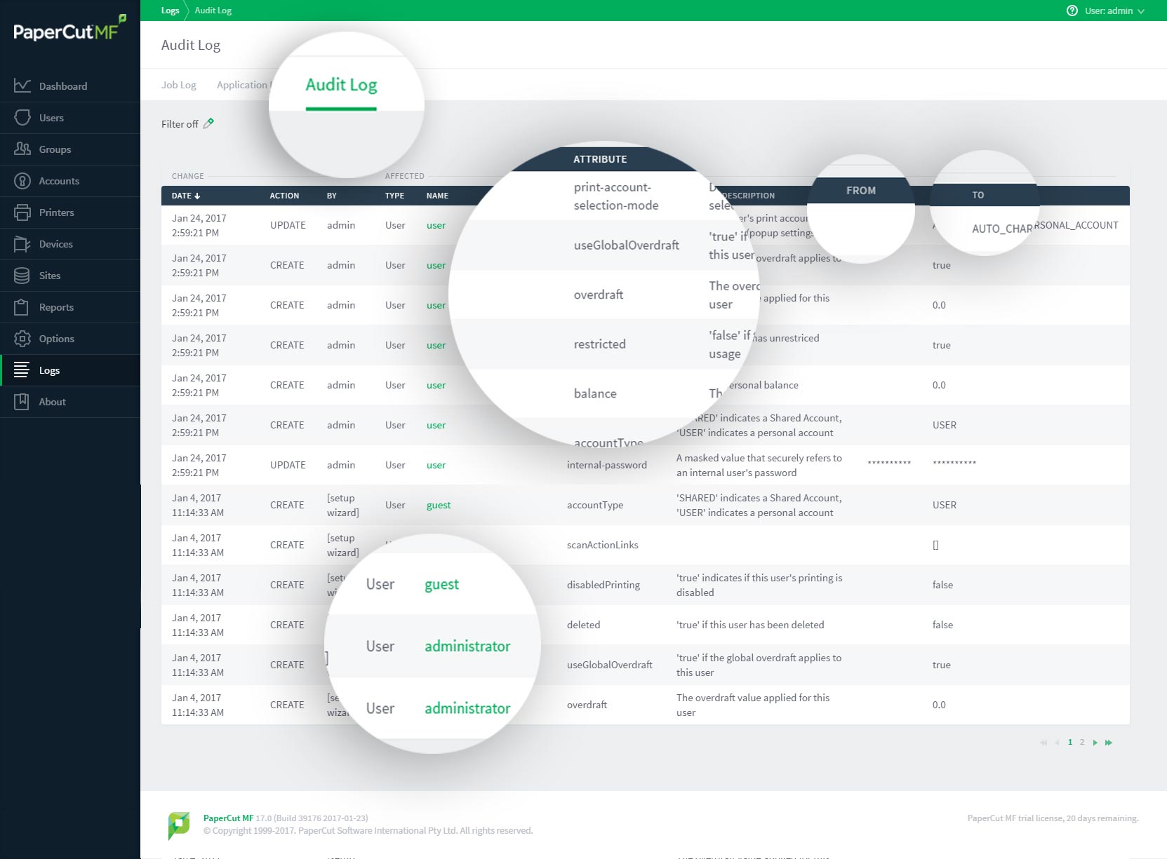 Track changes made to users with PaperCut's Audit Log