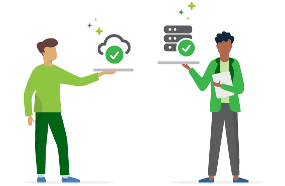 Illustration of people hosting on prem or in cloud