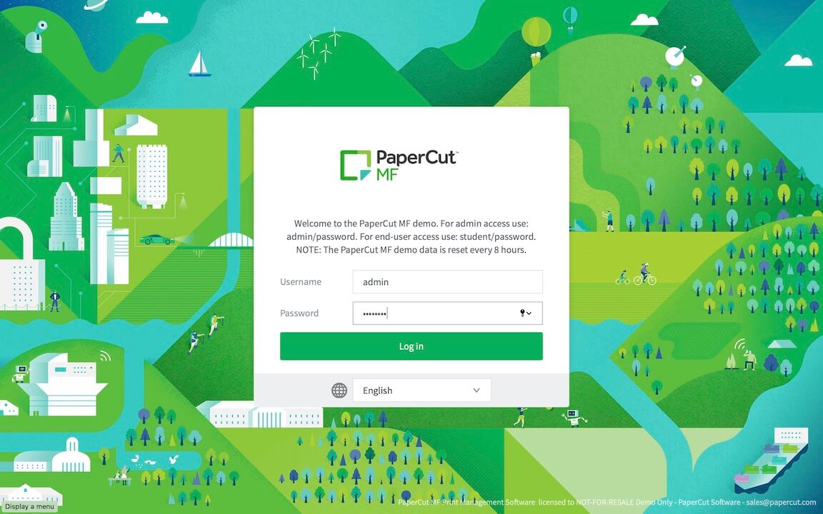 The PaperCut Demo login page