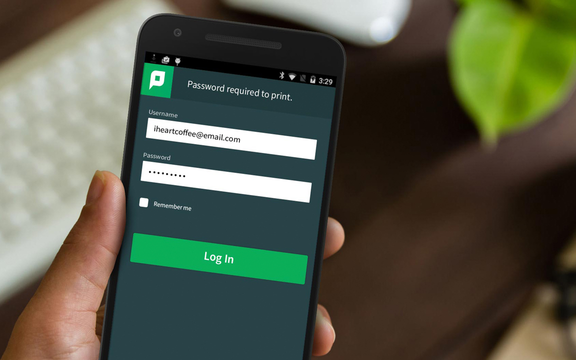 PaperCut Mobility Print log-in screen on mobile