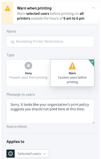 PaperCut Pocket customize restrictions
