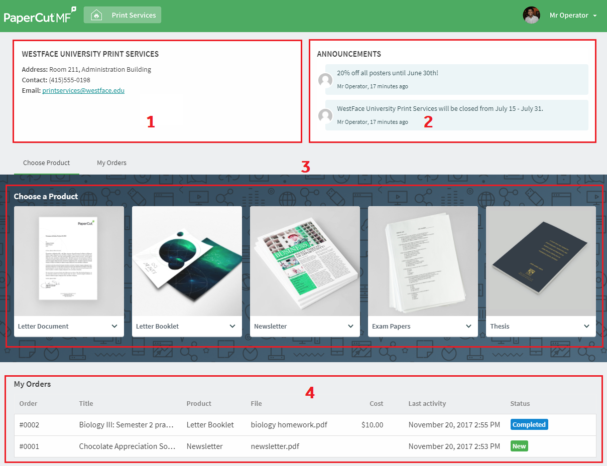 The Job Ticketing customer dashboard.