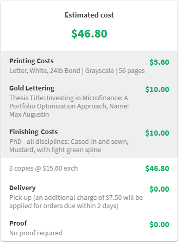 A screenshot showing what the new order form cost script shows for the end user.