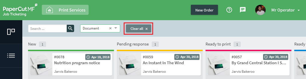 The location of the Clear All button in the Workflow view.