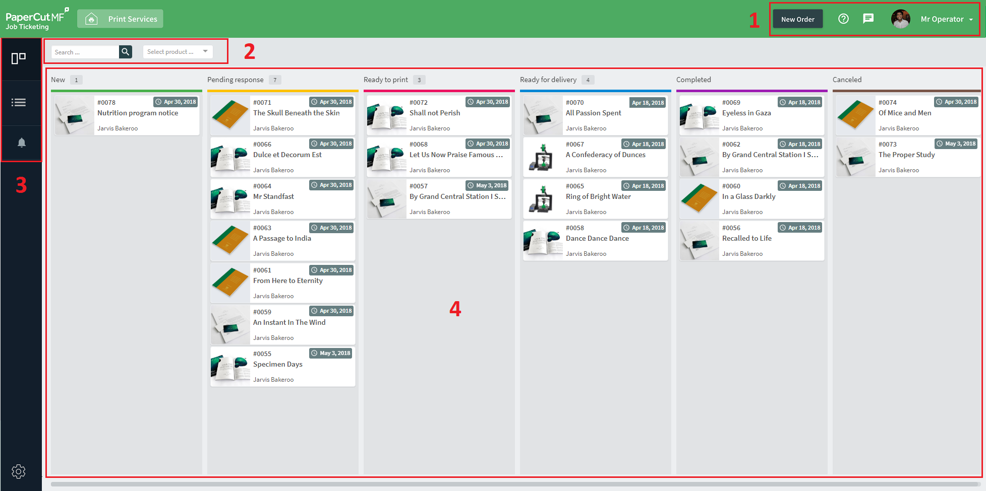 The Job Ticketing operator interface.