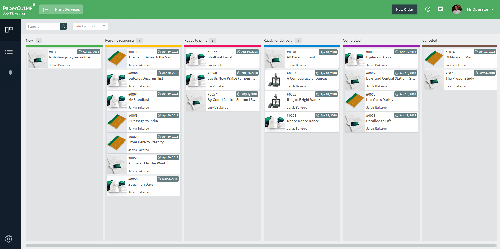 The Job Ticketing operator workflow screen.