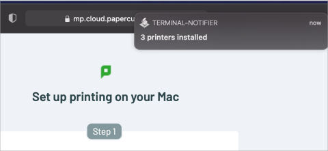 Screenshot of a macOS notification showing '3 printers installed'.