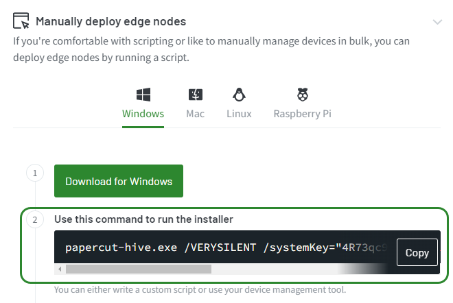 PaperCut Pocket/PaperCut Hive admin interface - Manually deploy edge nodes
