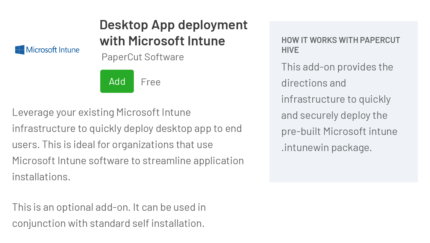 PaperCut Pocket & Hive admin interface - Intune add-on learn more