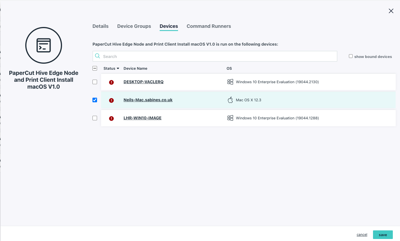 JumpCloud - PaperCut Hive edge node Command