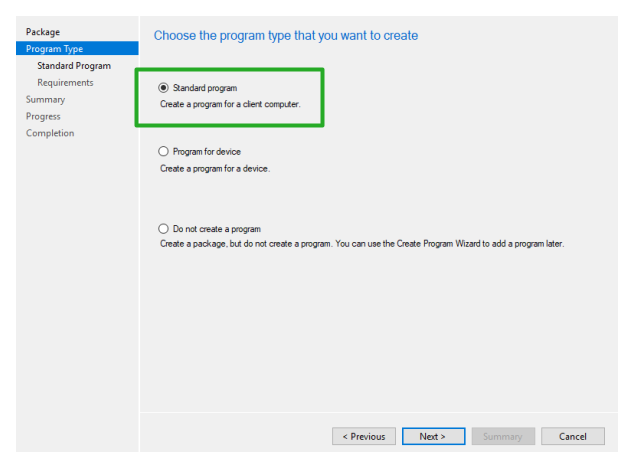 SCCM - Select standard program