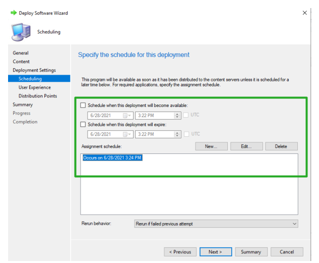 SCCM - Schedule deployment