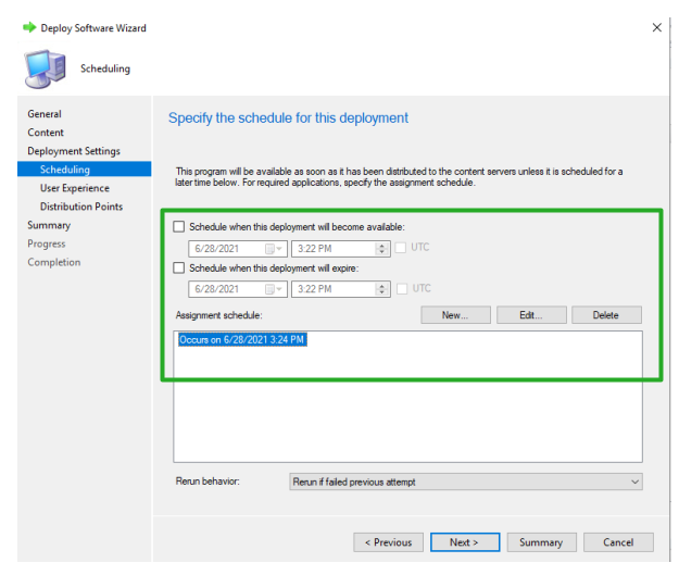 SCCM - Schedule deployment