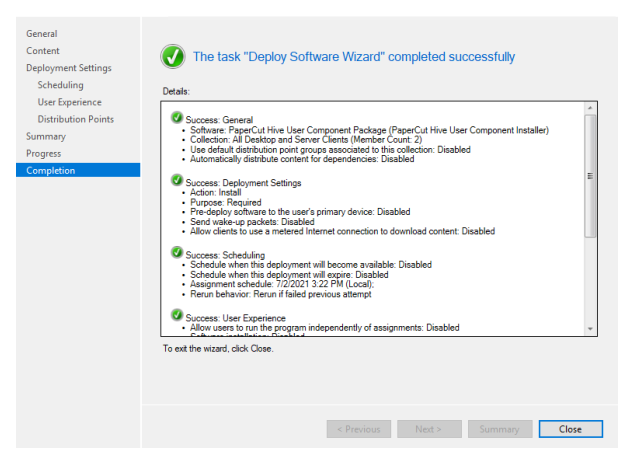 SCCM - Deployment setup complete