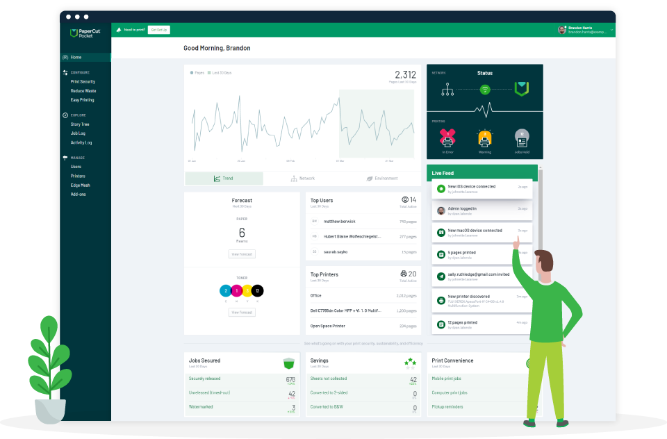 PaperCut Pocket and PaperCut Hive dashboards are your control center for printing!