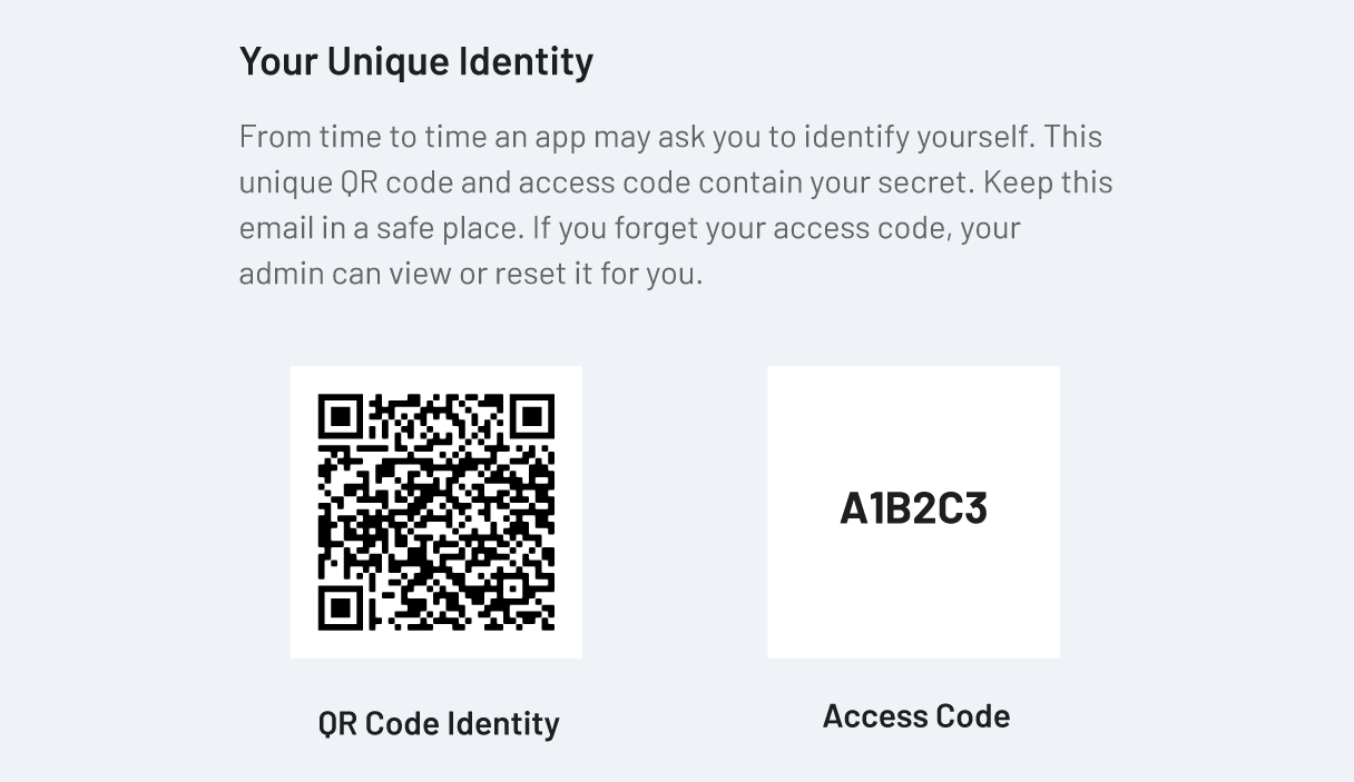 Sample invitation email showing access code and QR code in PaperCut Hive