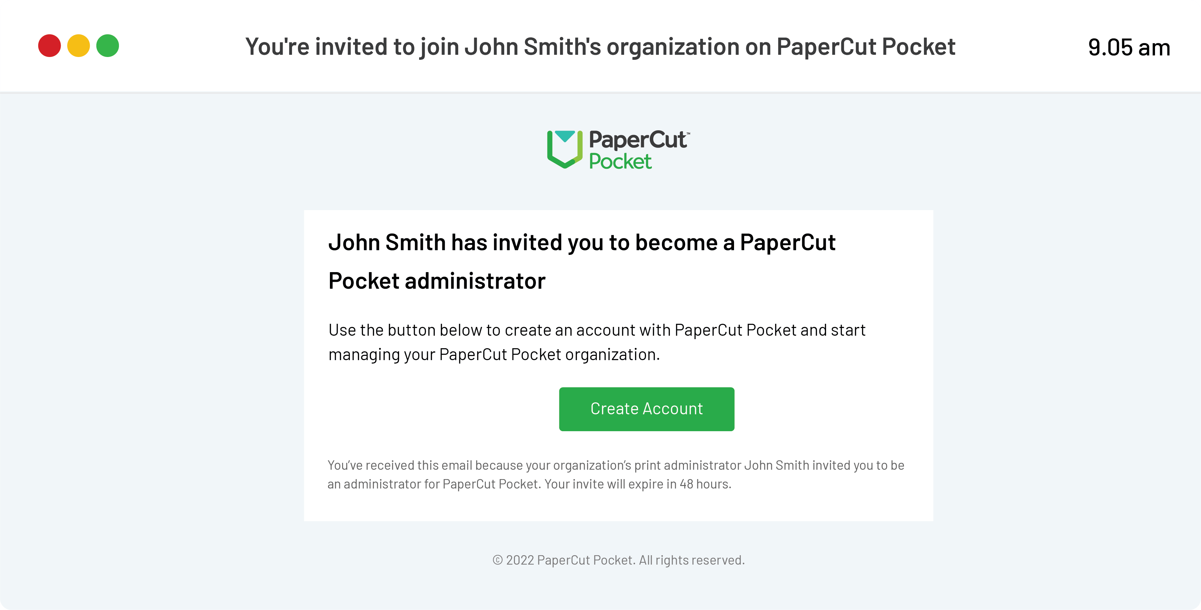 PaperCut Pocket and Hive administrator email invite