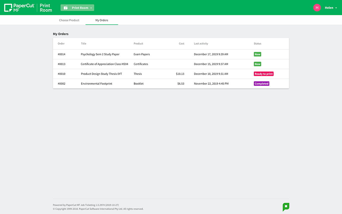 Just like users expect from any online store, your Print Room can now offer live progress updates in a secure area.