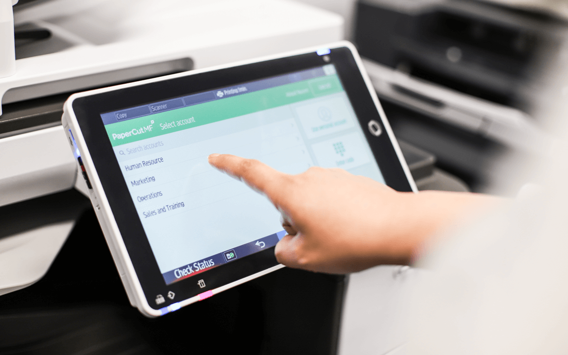 PaperCut MF account selection on the MFD