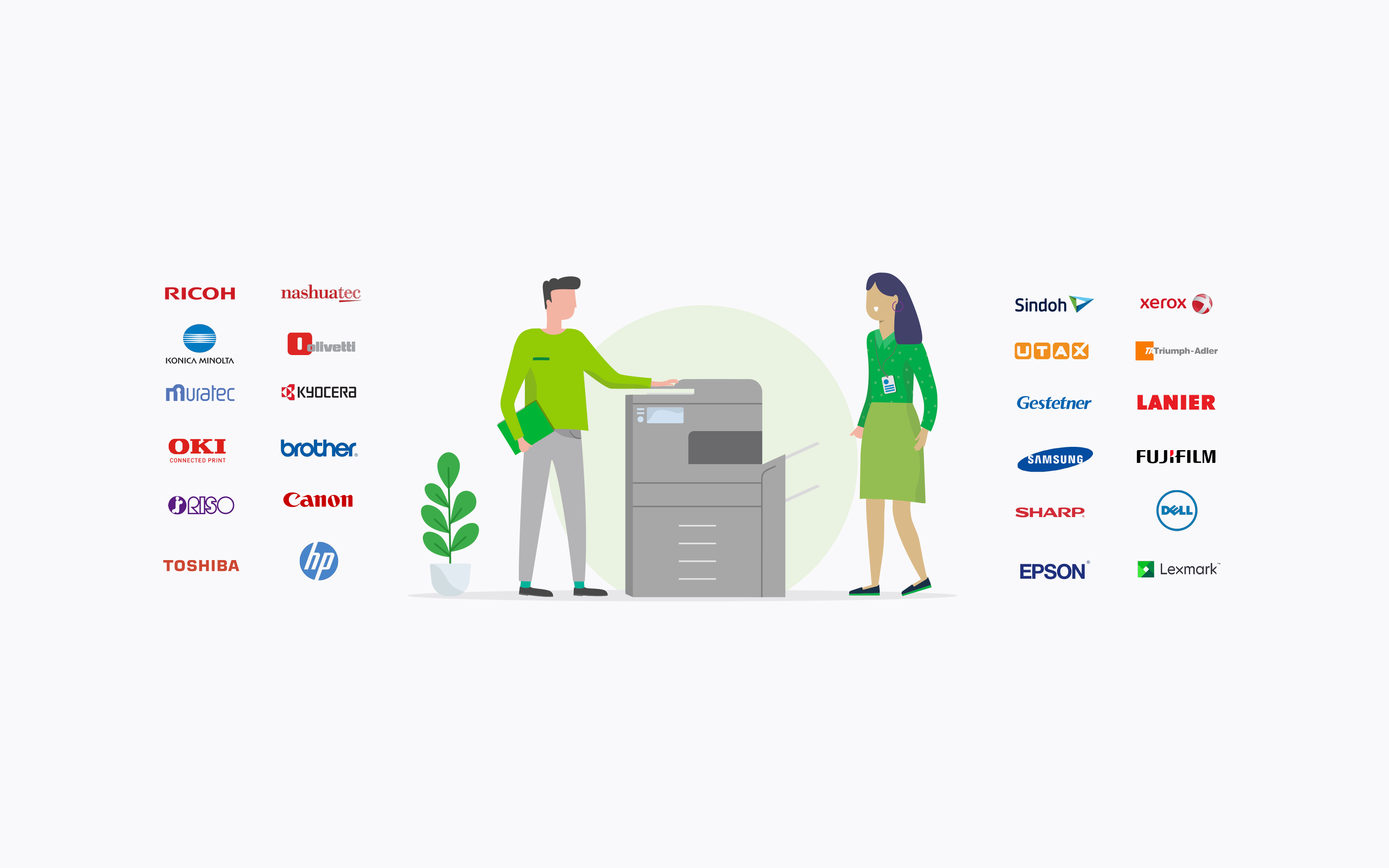  Printer surrounded by embedded brands 