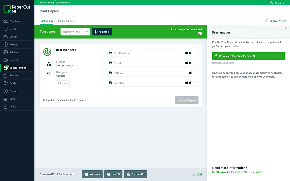 Print deploy management with PaperCut MF