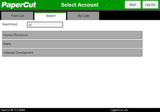 An image showing the PaperCut MF Shared Accounts interface