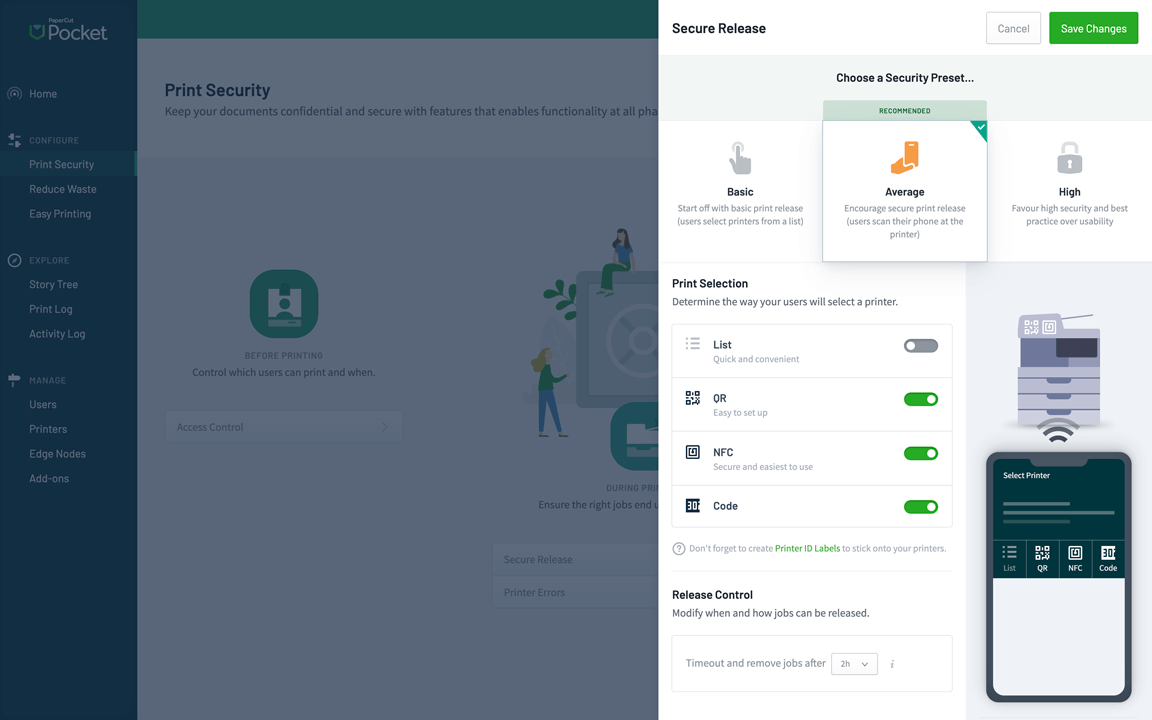 PaperCut Pocket security setup