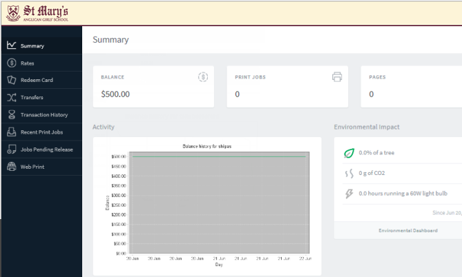 Screenshot of a customized User web interface with a custom logo (St Mary's school logo) and a pale colored top bar.